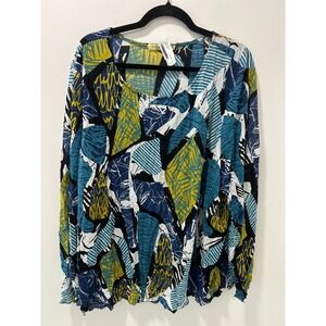 Chalet et Ceci Andrea Top 2X NWT Abstract Geometric Crinkle Long Sleeve Blouse